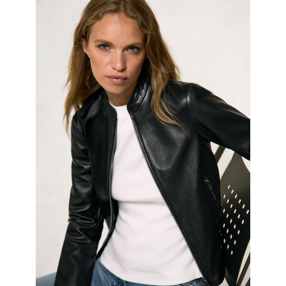 REISS Allie Leather Collarless Biker Jacket